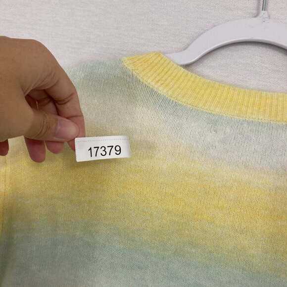 LOFT Yellow Blue Striped Crew Neck Soft Cozy Wool Blend Sweater Large - Picture 10 of 10